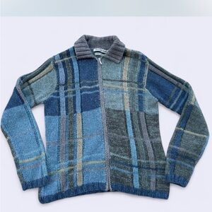 David Brooks Multicolor Plaid Zip-Up Sweater